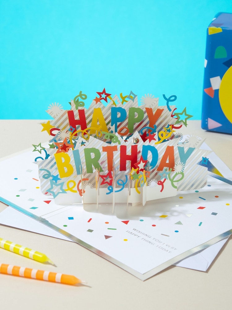 Hallmark Blue Birthday Card 3D Pop-up Colourful Stripes Design - Image 1 of 4