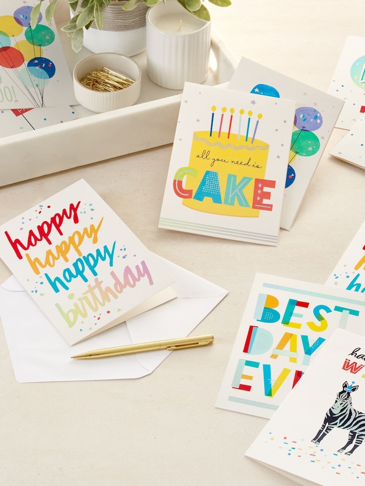 Hallmark White 24 Pack Birthday Cards in 6 Colourful Designs - Image 1 of 4