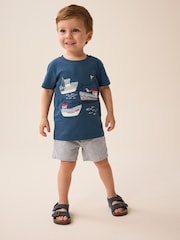 Navy Blue Appliqué Transport 100% Cotton Short Sleeve T-Shirt (3mths-7yrs) - Image 1 of 4