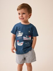 Navy Blue Appliqué Transport 100% Cotton Short Sleeve T-Shirt (3mths-7yrs) - Image 2 of 4