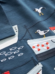 Navy Blue Appliqué Transport 100% Cotton Short Sleeve T-Shirt (3mths-7yrs) - Image 4 of 4