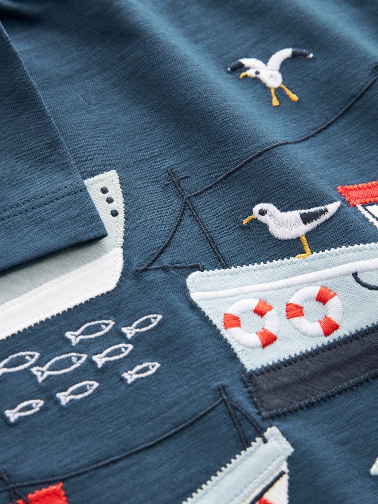 Navy Blue Appliqué Transport 100% Cotton Short Sleeve T-Shirt (3mths-7yrs) - Image 4 of 4