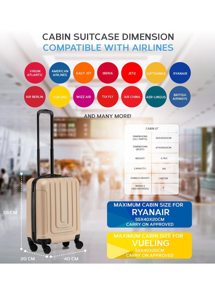 Champagner - Flight Knight – Ryanair Priority – Hartschalen-Kabinen-Handgepäckkoffer mit 8 Rollen aus ABS, 55 x 40 x 20 cm - Image 2 of 7