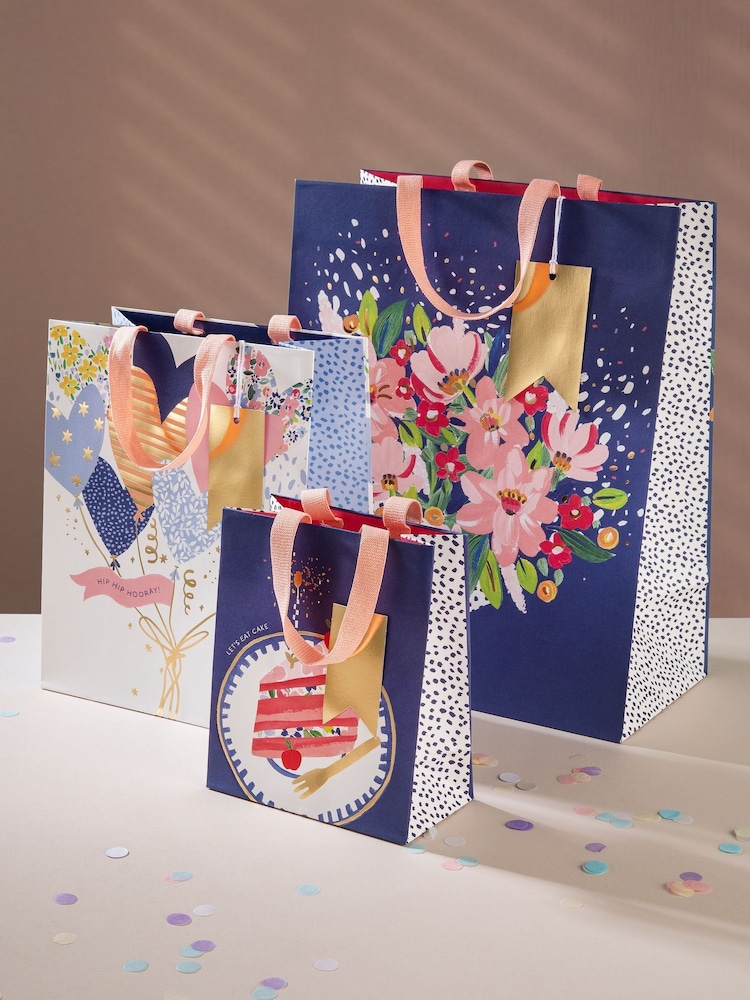 Hallmark Set of 3 Blue Illustrated Gift Bags Small, Medium, Large - Image 1 of 4
