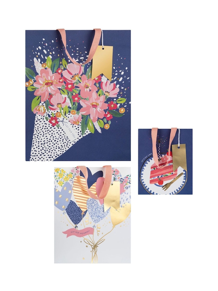 Hallmark Set of 3 Blue Illustrated Gift Bags Small, Medium, Large - Image 4 of 4