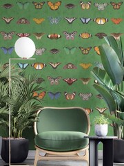 Woodchip & Magnolia Green Lepidoptera Willow Wallpaper - Image 1 of 4