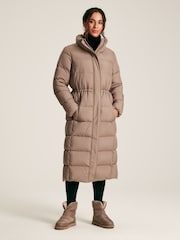 Joules Somerton Natural Showerproof Down Feather Long Puffer Coat - Image 1 of 9