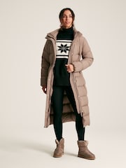 Joules Somerton Natural Showerproof Down Feather Long Puffer Coat - Image 3 of 9