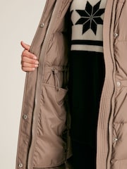 Joules Somerton Natural Showerproof Down Feather Long Puffer Coat - Image 5 of 9