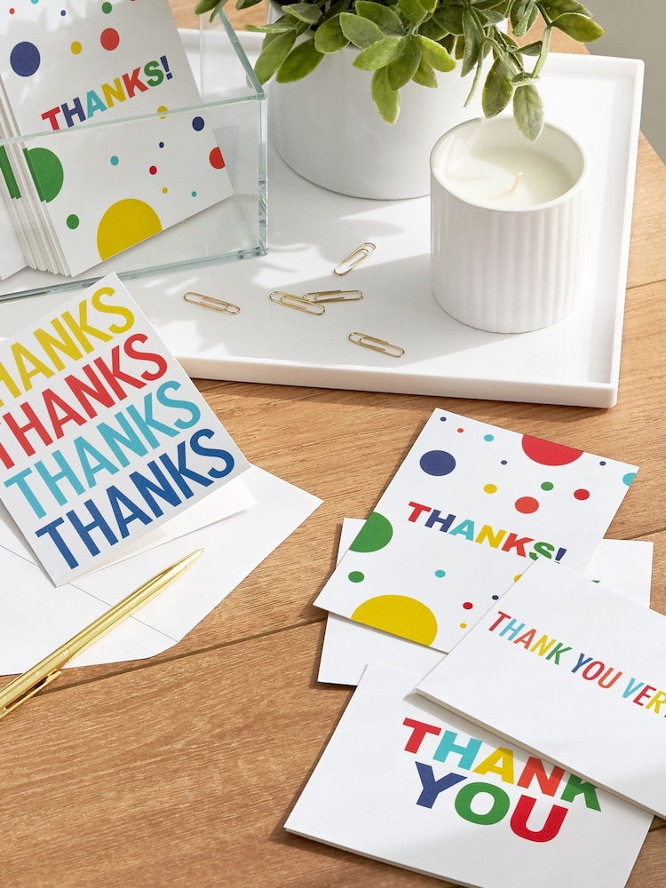 Hallmark White 48 Pack Thank You Cards in 4 Rainbow Text Designs - Image 1 of 4 Hallmark White 48 Pack Thank You Cards in 4 Rainbow Text Designs - Image 1 of 4
