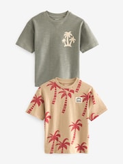 Khaki/Stein mit Palmenmotiv - Kurzärmlige T-Shirts mit Grafik 100% Baumwolle 2er-Pack (3–16Jahre) - Bild 1 von 3