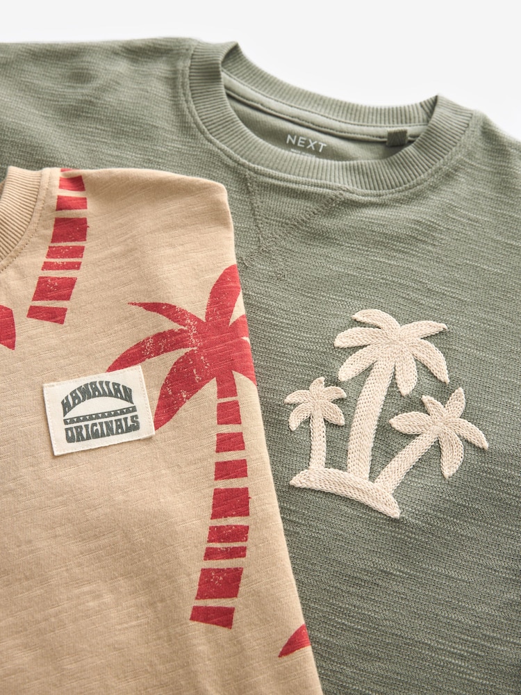 Khaki/Stein mit Palmenmotiv - Kurzärmlige T-Shirts mit Grafik 100% Baumwolle 2er-Pack (3–16Jahre) - Bild 3 von 3
