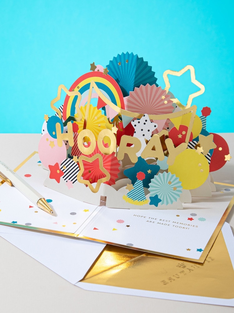 Hallmark Blue Hooray' Celebration Card 3D Pop-up Design - Image 1 of 4 Hallmark Blue Hooray' Celebration Card 3D Pop-up Design - Image 1 of 4