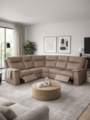 Aspire Furniture Brown Corvan Corner Power Recliner Sofa, Mushroom Sofa - Image 1 of 4