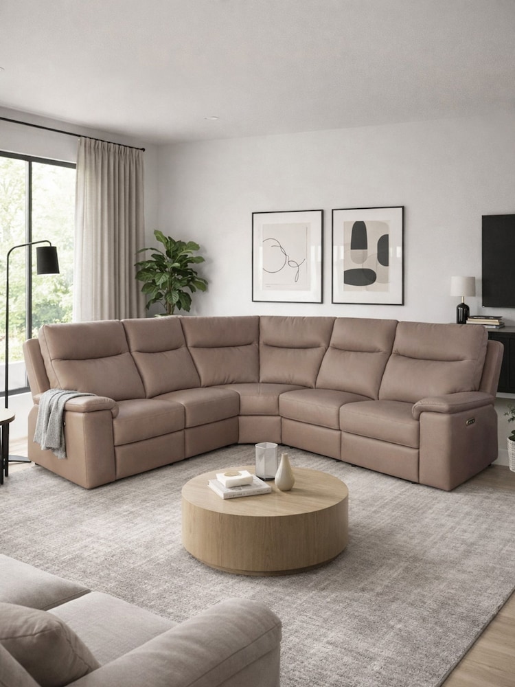 Aspire Furniture Brown Corvan Corner Power Recliner Sofa, Mushroom Sofa - Image 2 of 4