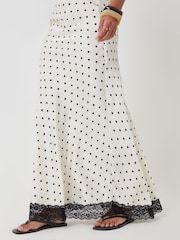 Threadbare White Petite Polka Dot Satin Lace Trim Maxi Skirt - Image 4 of 4