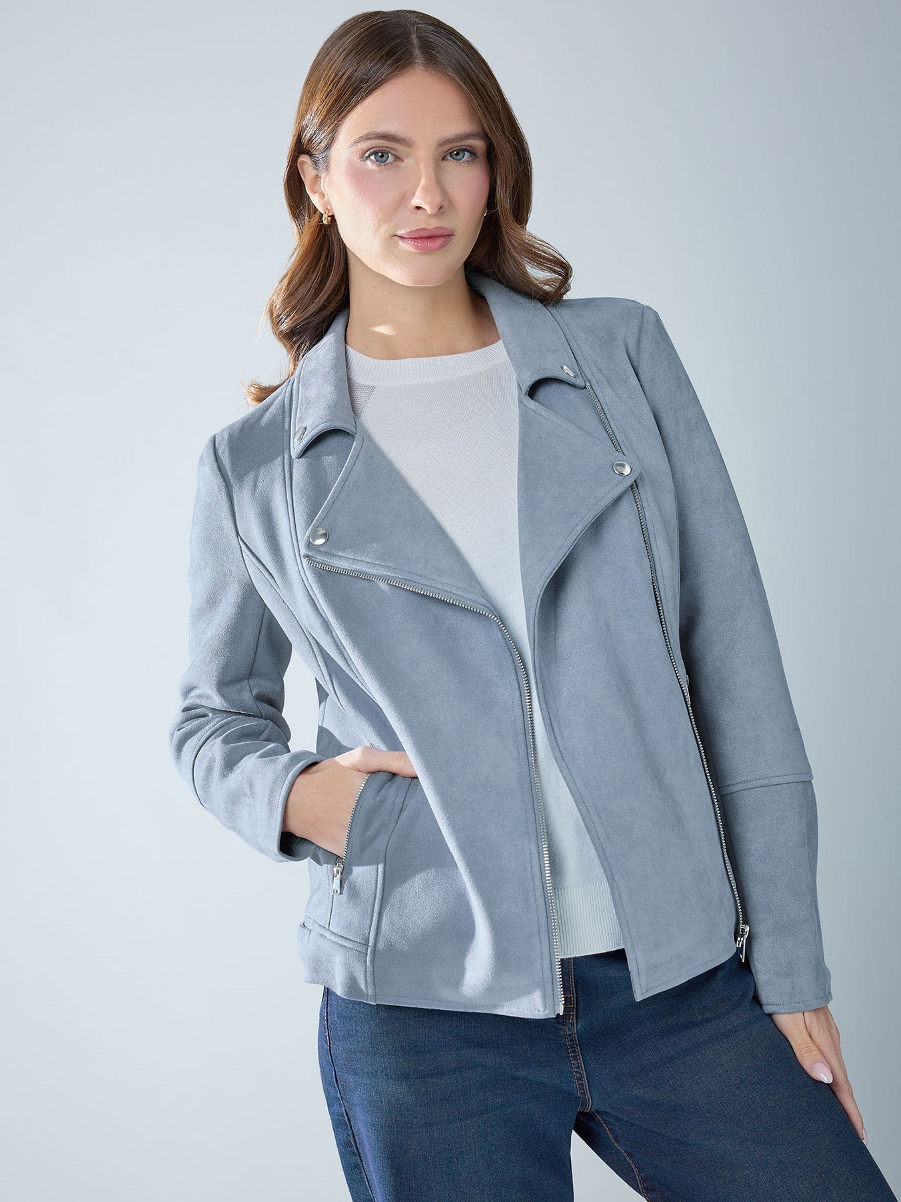 M&Co Women's Blue Faux Suede Biker Jacket In | Size: 20 - Image 3