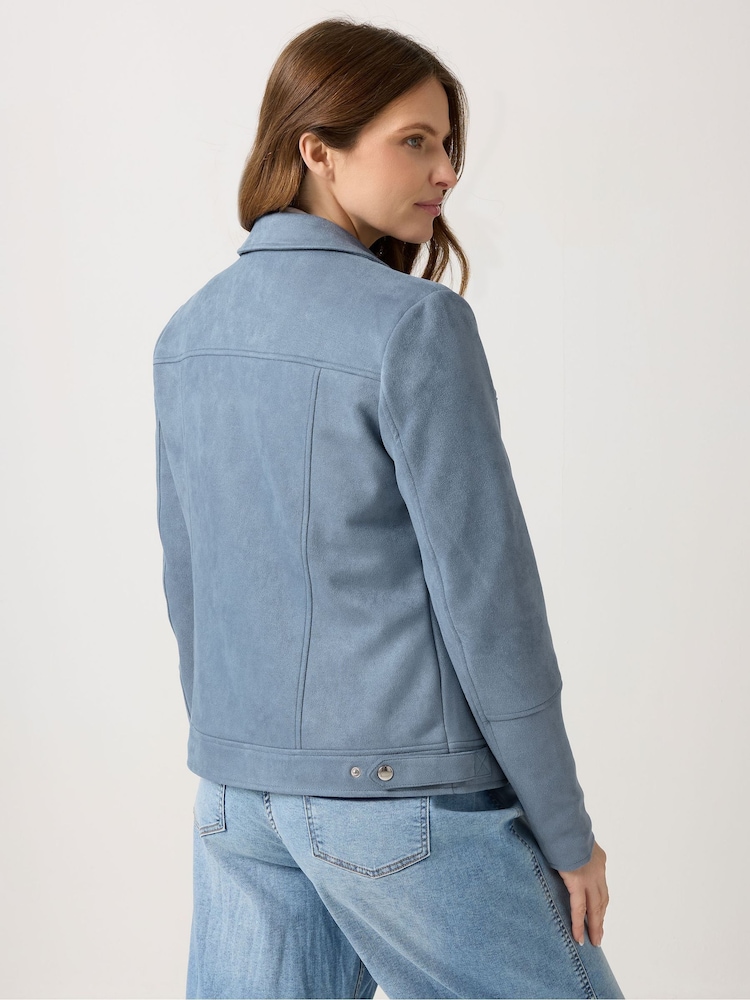 M&Co Blue Faux Suede Biker Jacket - Image 2 of 6 M&Co Blue Faux Suede Biker Jacket - Image 2 of 6