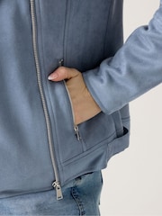 M&Co Blue Faux Suede Biker Jacket - Image 3 of 6