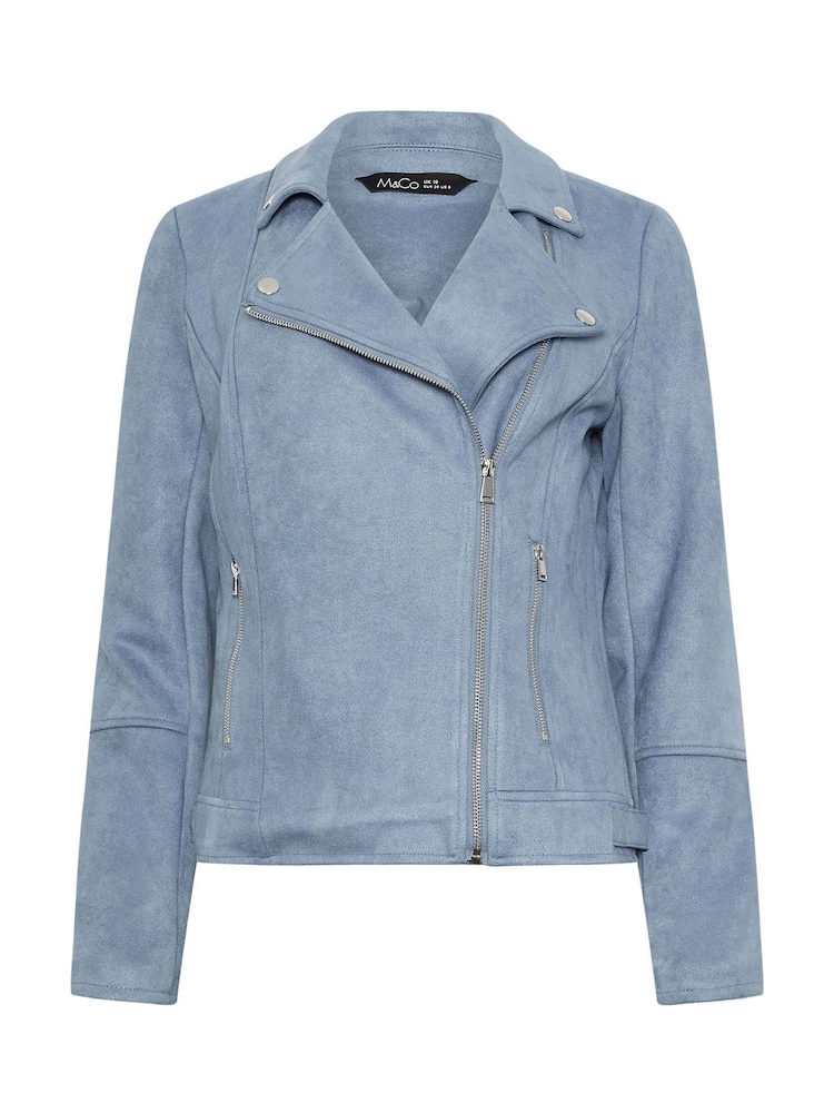 M&Co Blue Faux Suede Biker Jacket - Image 6 of 6 M&Co Blue Faux Suede Biker Jacket - Image 6 of 6