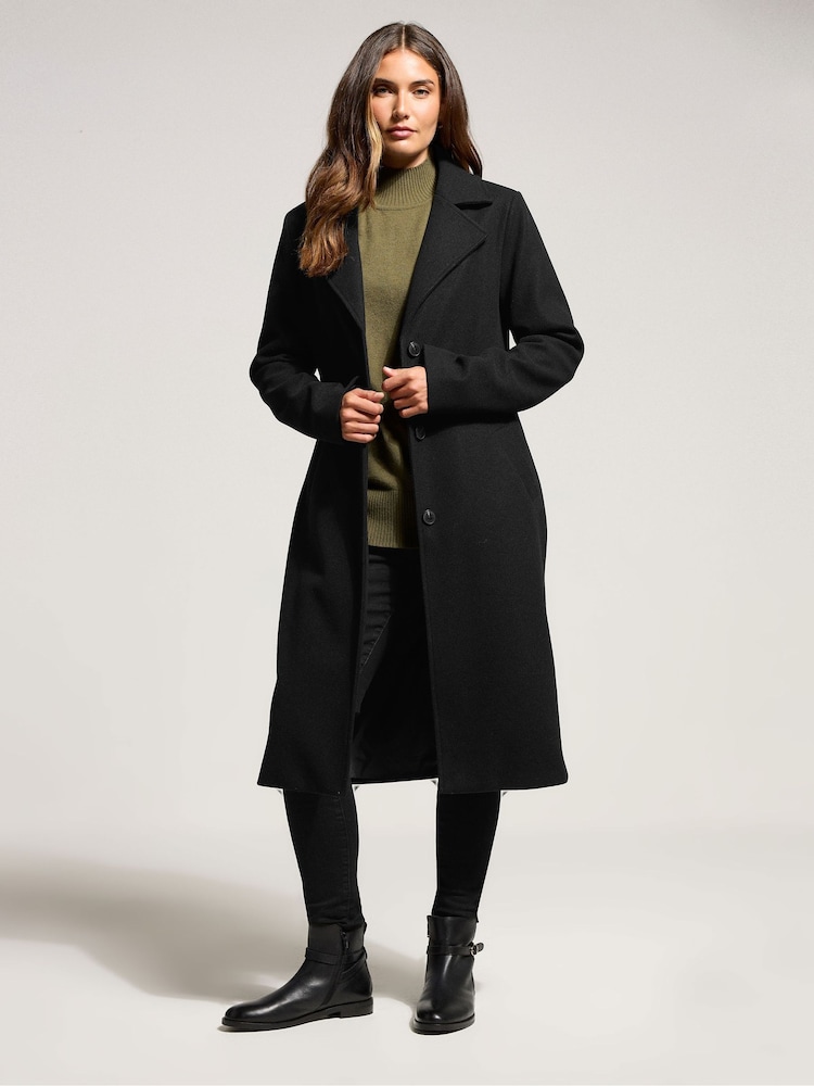 Long Tall Sally Black Formal Midi City Coat - Image 1 of 5 Long Tall Sally Black Formal Midi City Coat - Image 1 of 5