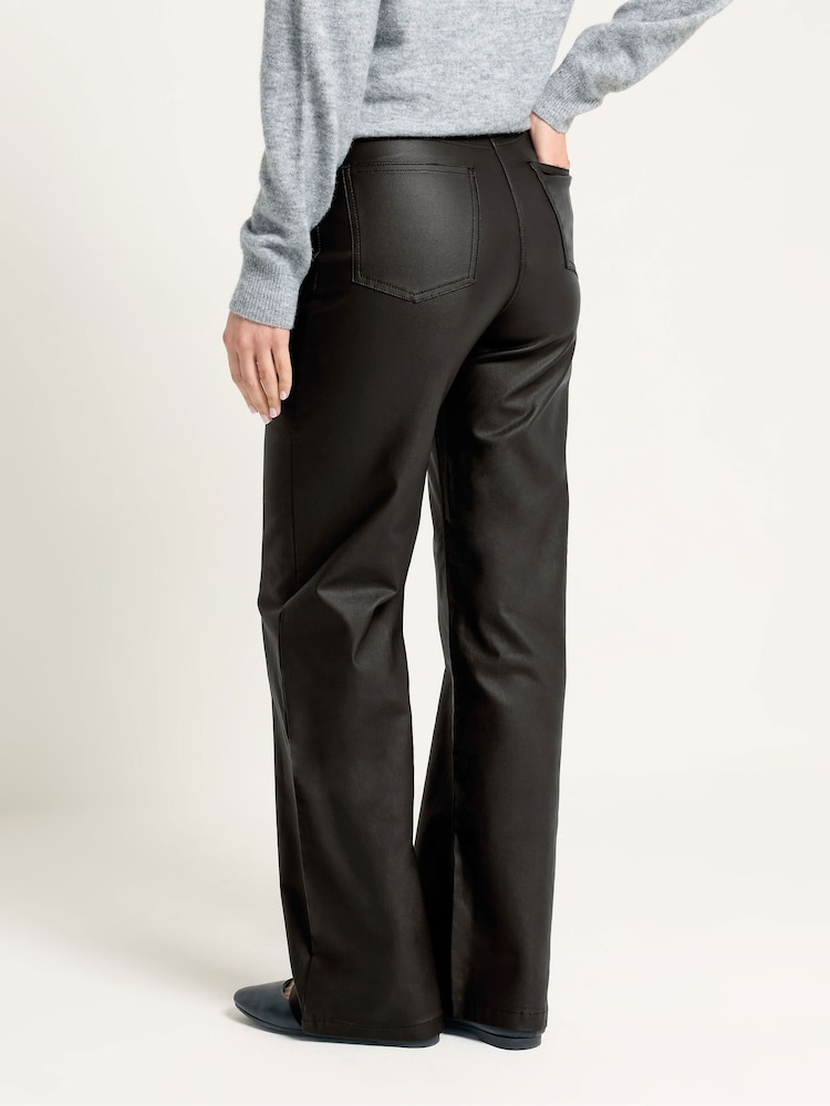 Long Tall Sally Black Faux Leather Wide Leg Jeans - Image 2 of 5 Long Tall Sally Black Faux Leather Wide Leg Jeans - Image 2 of 5