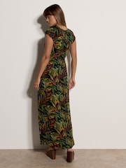 Apricot Black Tropical Leaf Smocked Maxi Dress - Image 3 of 4