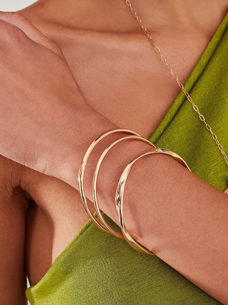 Accessorize Gold Tone Twist Bangles 3 Pack - Image 2 of 3