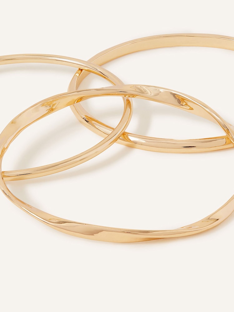 Accessorize Gold Tone Twist Bangles 3 Pack - Image 3 of 3