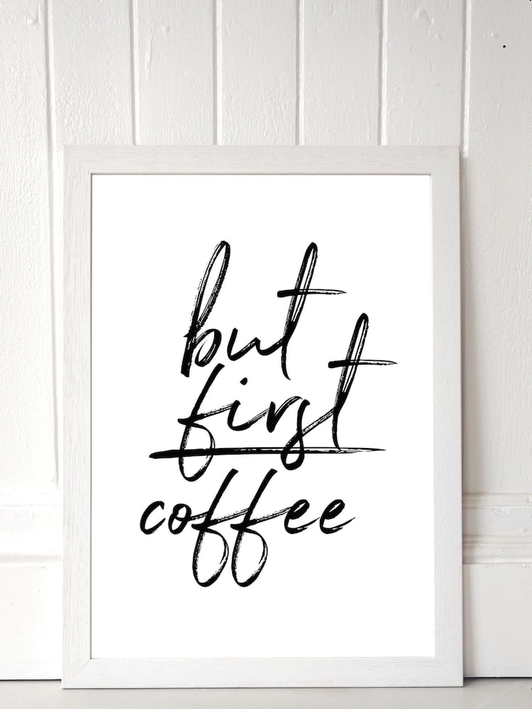 White But First Coffee by Rafael Farias Framed Print - Image 1 of 4