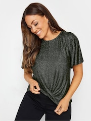 M&Co Black Grey M&Co Angel Sleeve Shimmer Wrap Blouse - Image 1 of 4