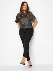M&Co Black Grey M&Co Angel Sleeve Shimmer Wrap Blouse - Image 3 of 4