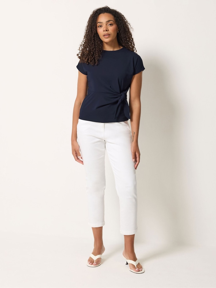 M&Co Blue Short Sleeve Tie Waist Top - Image 2 of 5 M&Co Blue Short Sleeve Tie Waist Top - Image 2 of 5