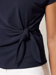 M&Co Blue Short Sleeve Tie Waist Top - Image 4 of 5
