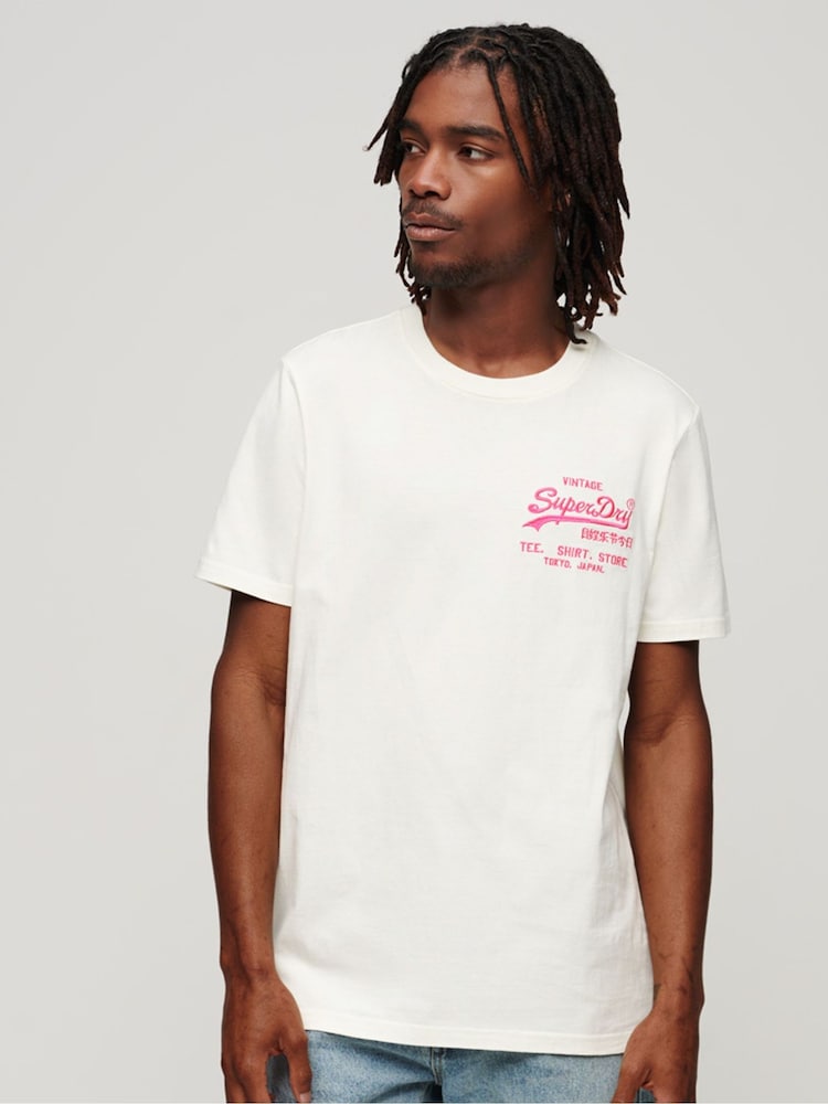 Superdry Cream Neon Vintage Logo T-Shirt - Image 1 of 3