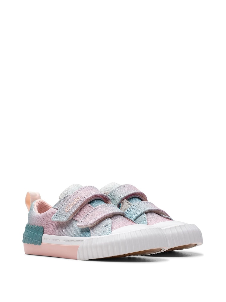Clarks Pink/White Standard Fit (F) Foxingbrill Toddler Canvas Shoes - Image 1 of 7