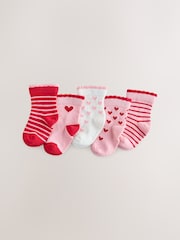 Red and Pink Heart Baby Socks 5 Pack - Image 1 of 4