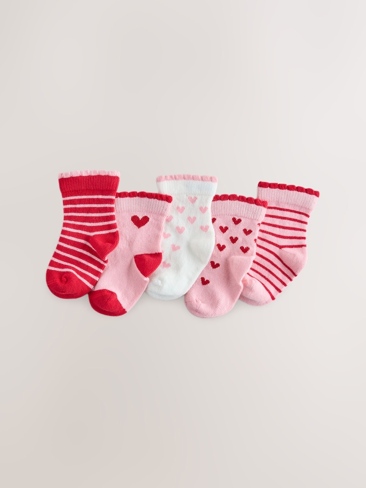 Red and Pink Heart Baby Socks 5 Pack - Image 1 of 4