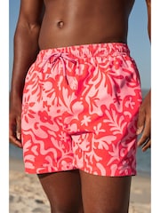 Pink Abstract Floral Printed Swim Shorts - Image 1 of 10