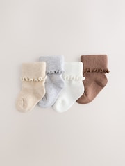 Neutral Turn Over Frill Baby Socks 4 Pack - Image 1 of 3