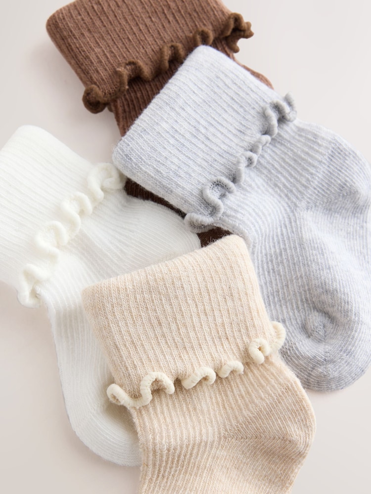 Neutral Turn Over Frill Baby Socks 4 Pack - Image 2 of 3
