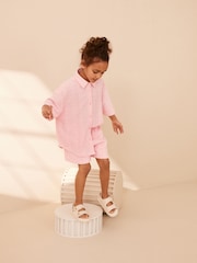Pink Oversized Textured Shirt And Shorts Set (3-16yrs) (3-16yrs) - Image 1 of 8
