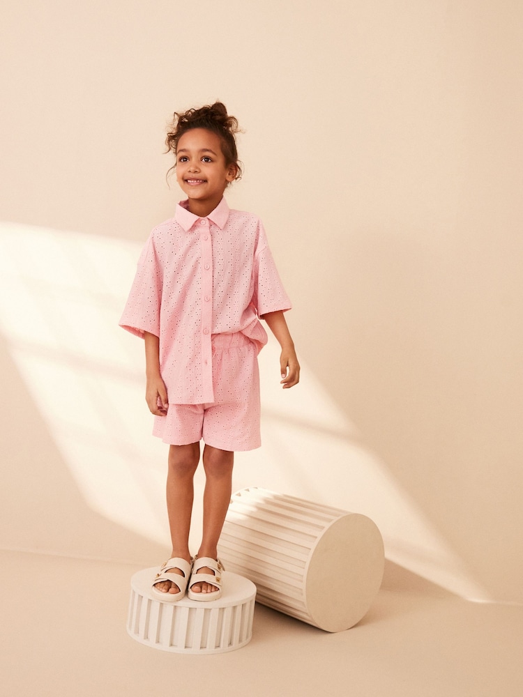 Pink Oversized Textured Shirt And Shorts Set (3-16yrs) (3-16yrs) - Image 2 of 8