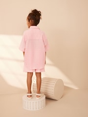 Pink Oversized Textured Shirt And Shorts Set (3-16yrs) (3-16yrs) - Image 3 of 8