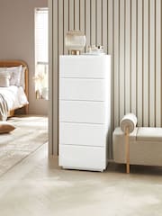 White Sloane Glass 5 Drawer Tall Collection Luxe Chest of Drawers - Image 1 of 4