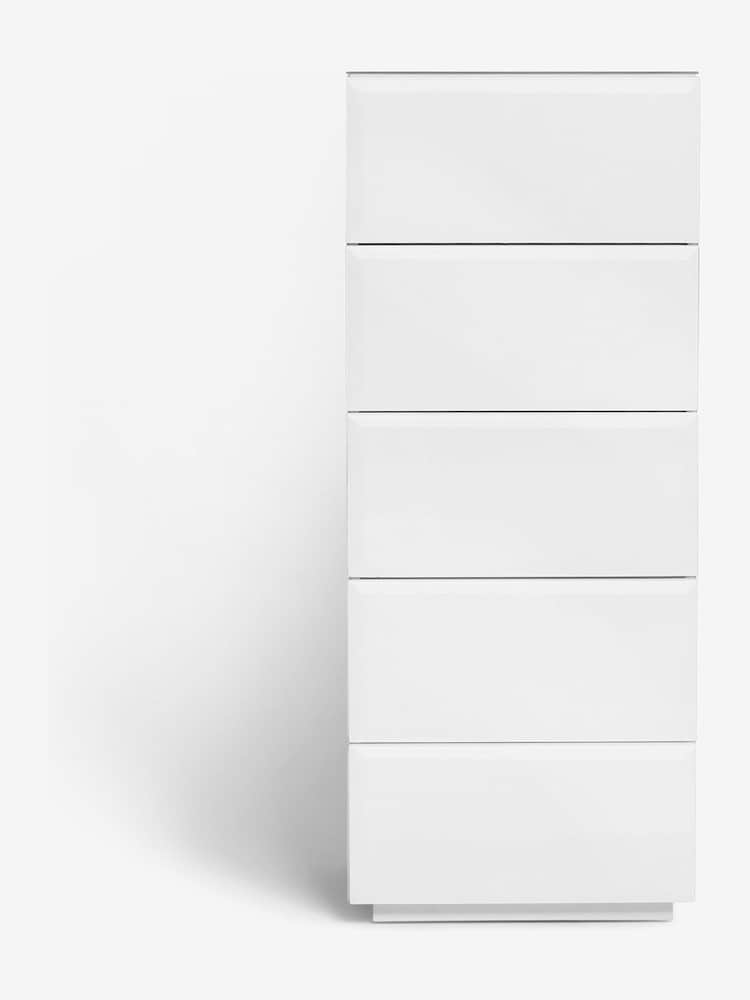 White Sloane Glass 5 Drawer Tall Collection Luxe Chest of Drawers - Image 2 of 4