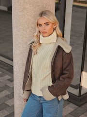 PixieGirl Petite Brown Aviator Jacket - Image 1 of 5