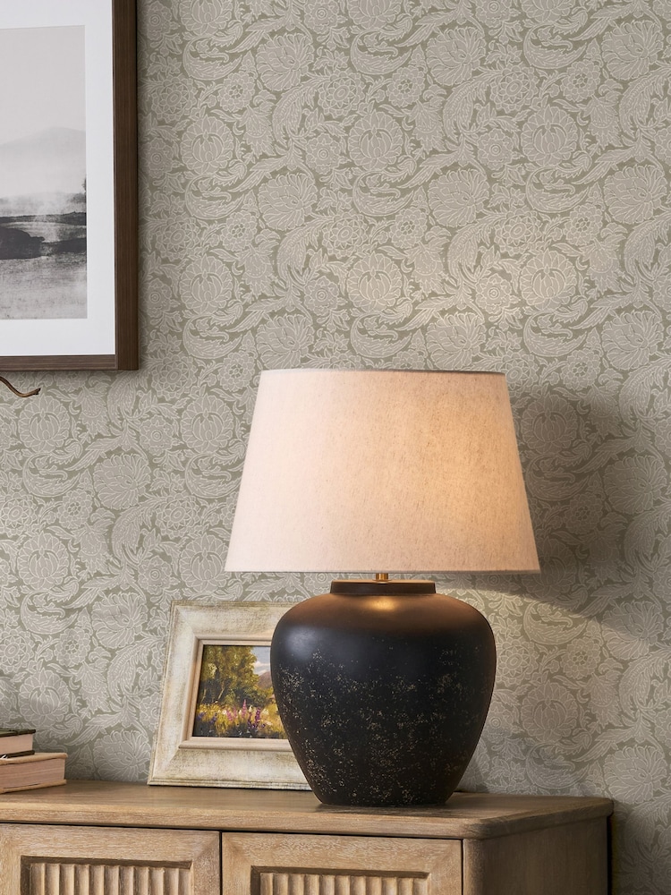 Cream Floral Woodblock Wallpaper 10M - Image 2 of 5 Cream Floral Woodblock Wallpaper 10M - Image 2 of 5