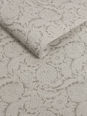Cream Floral Woodblock Wallpaper 10M - Image 4 of 5
