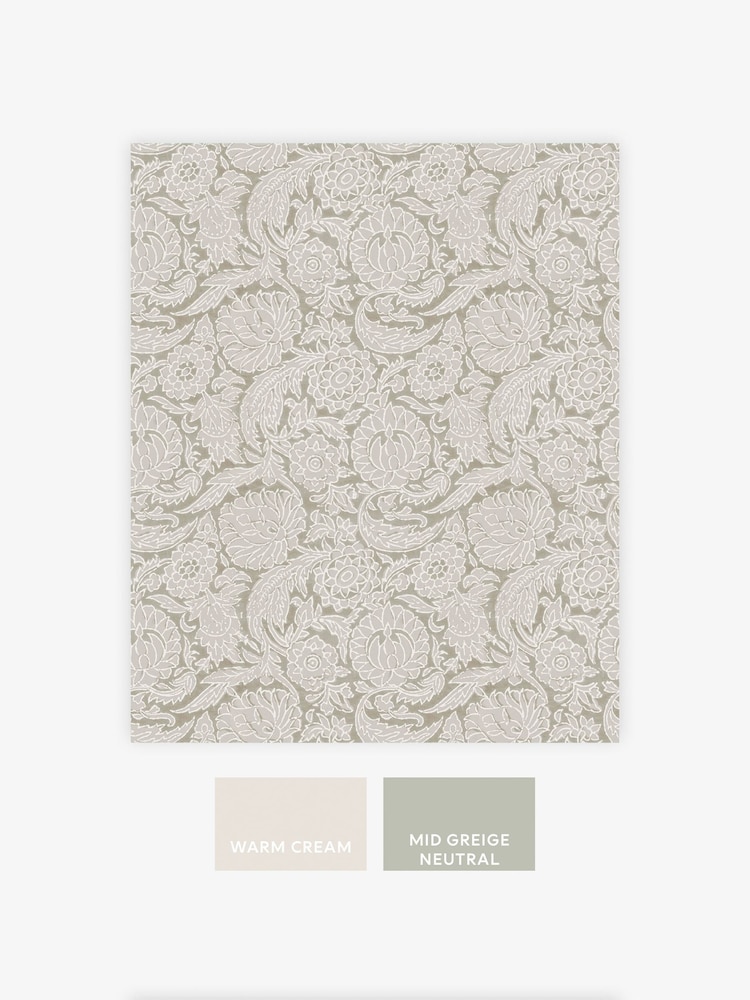 Cream Floral Woodblock Wallpaper 10M - Image 5 of 5 Cream Floral Woodblock Wallpaper 10M - Image 5 of 5